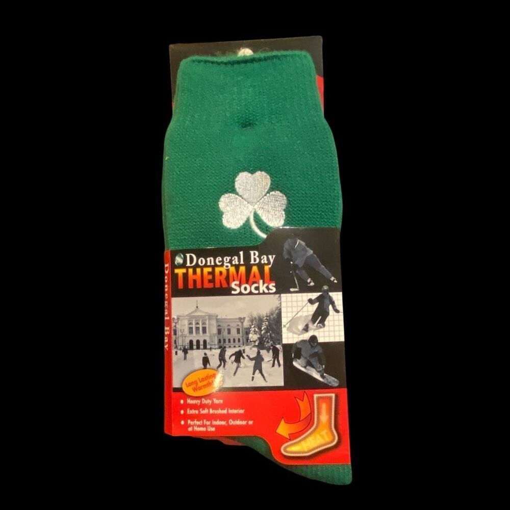 Donegal Bay Irish Thermal Socks Slippers Kelly Green Shamrock